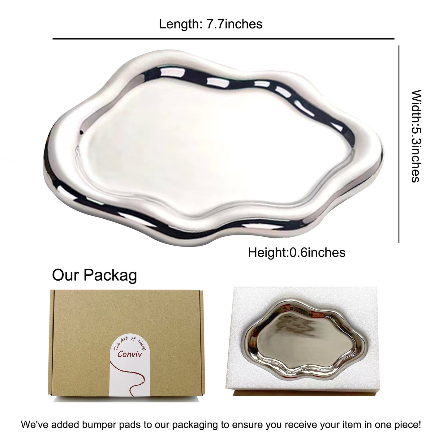 Conviv Ceramic Jewelry Tray,Perfume Trinket Dish,Ring Key Bowl Vanity Cute Room Decor Aesthetic, Birthday Mother's Day Thanksgiving Day Christmas Warm House Gifts for Women(Silver)