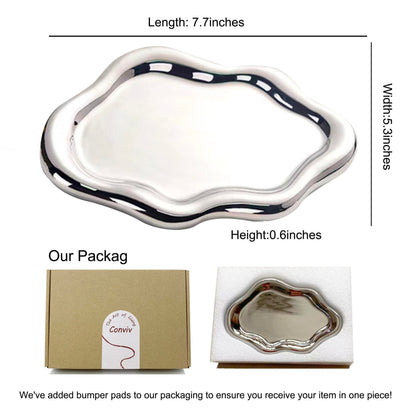 Conviv Ceramic Jewelry Tray,Perfume Trinket Dish,Ring Key Bowl Vanity Cute Room Decor Aesthetic, Birthday Mother's Day Thanksgiving Day Christmas Warm House Gifts for Women(Silver)