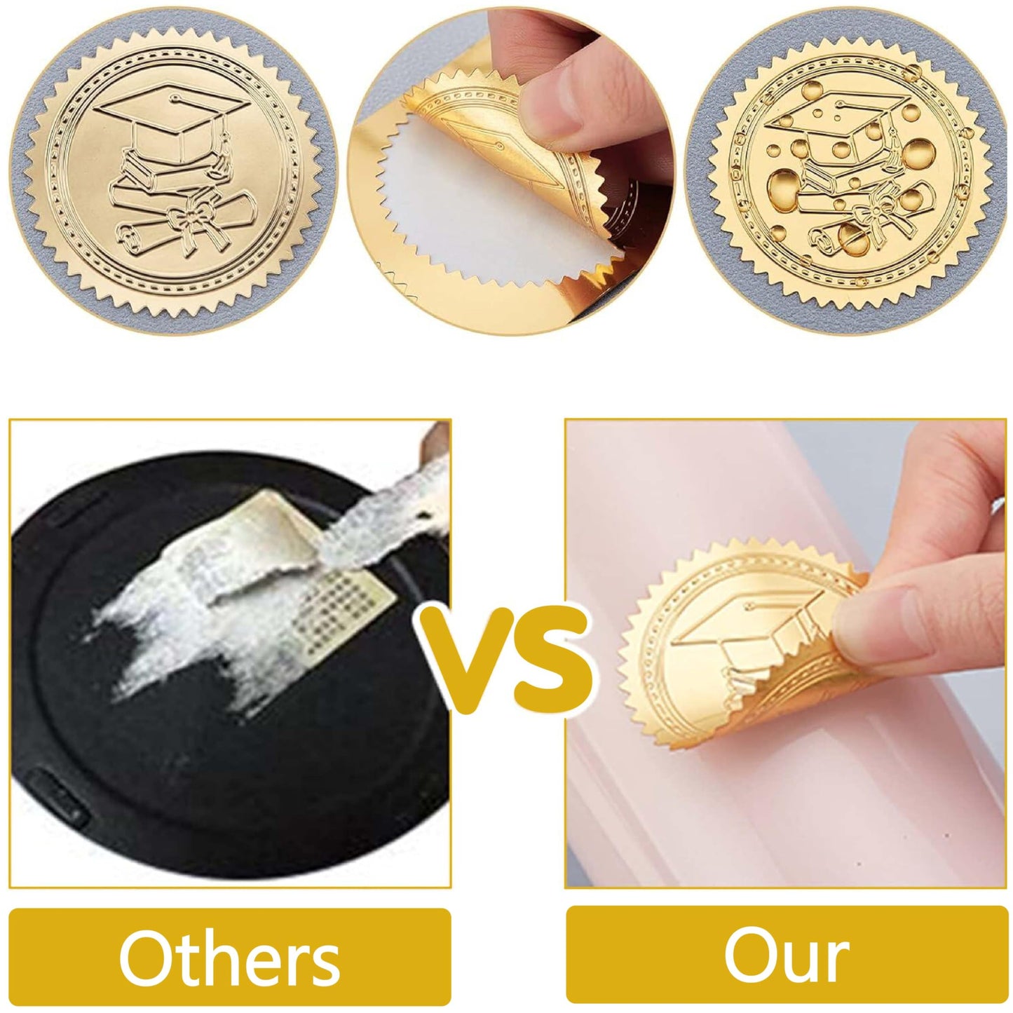 CRASPIRE 144Pcs VIP Crown Gold Foil Embossed Stickers 2" Self Adhesive Certificates Envelopes Seals Sticker Labels for Wedding Invitation Graduation Corporate Diplomas Gift Wrapping