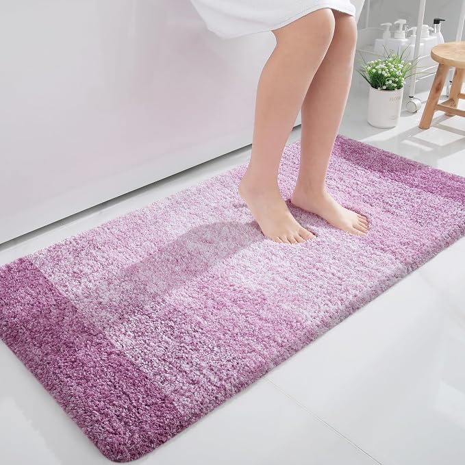 OLANLY Bathroom Runner Rugs Mat 47x24, Extra Soft Absorbent Microfiber Bath Rugs, Rubber Backing, Quick Dry, Long Bath Mats for Bathroom, Tub and Shower, Home Decor Accessories, Pinkish-Purple