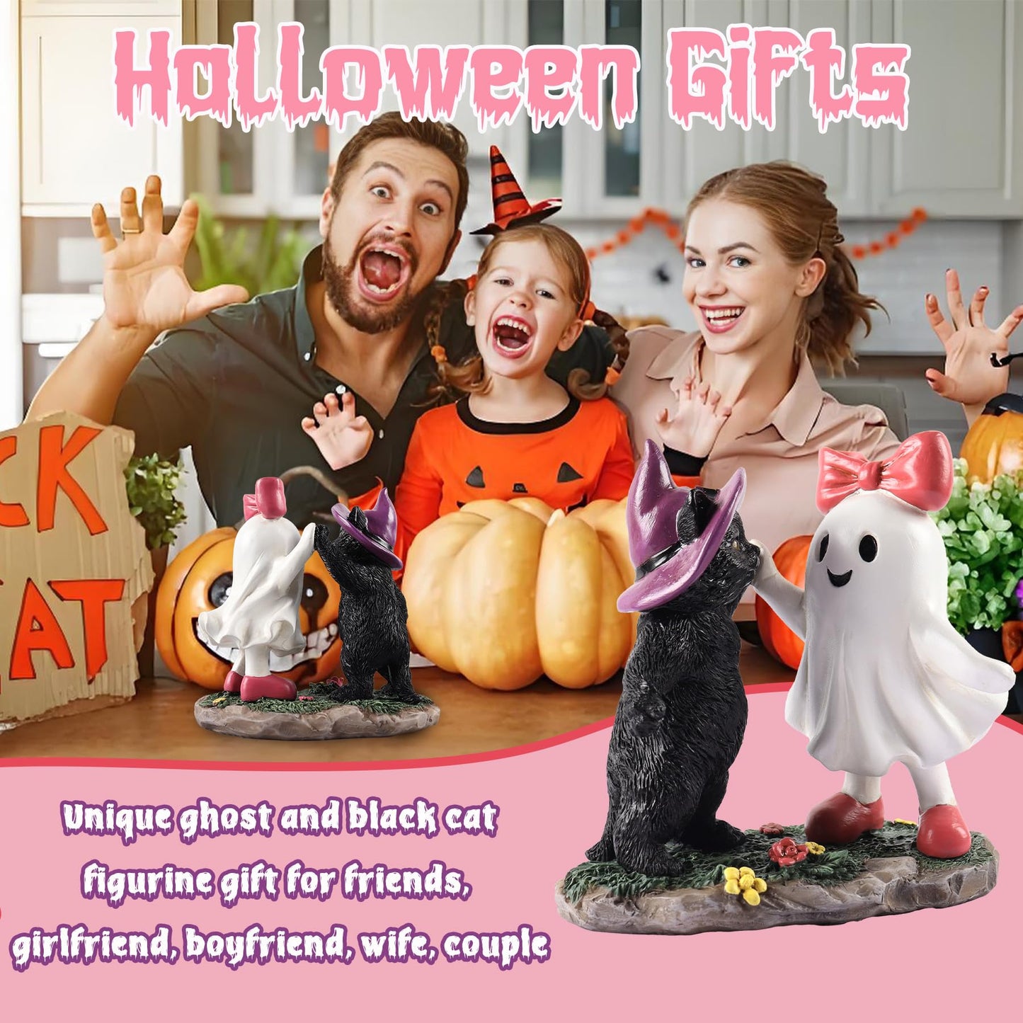 PAJH Halloween Decorations Indoor Ghost Gifts, Black Cat Ghost