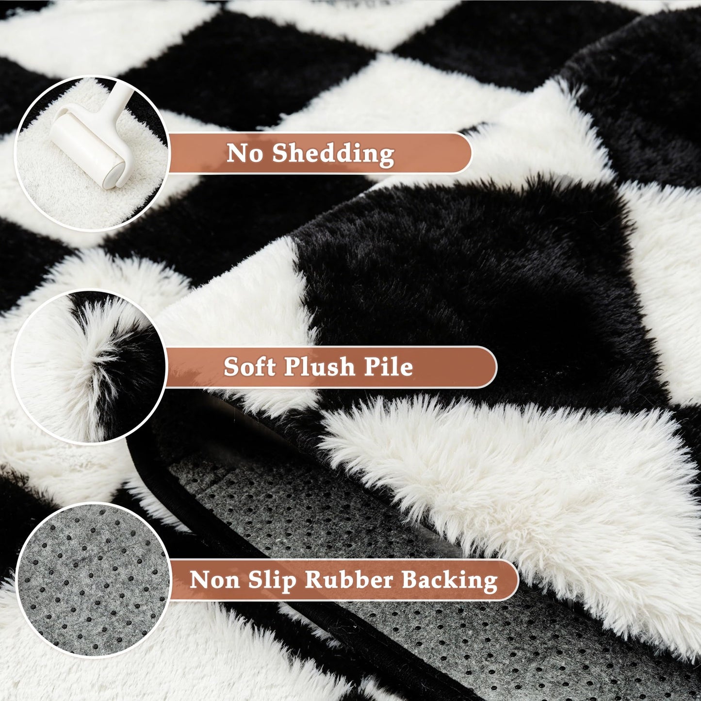 PureCozy Checkered Rug 6x9 Fluffy Shag Living Room Black and White Area Rug Modern Washable Carpet Soft Shaggy Non Slip Indoor Plush Fuzzy Rugs for Bedroom Dorm Office Home Aesthetic Decor