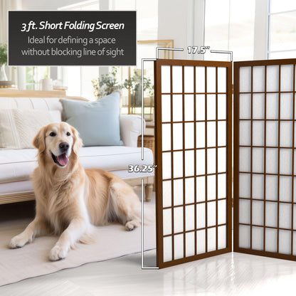 3 ft. Short Window Pane Shoji Screen - Walnut - 3 Panels