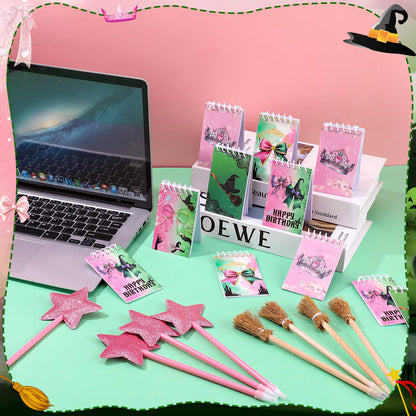 libfrnt 40 Pcs Princess and Witch Party Favors Include 10 Witch Broom Pencils 10 Pink Star Ballpoints 20 Mini Notebooks for Wizard Birthday Witch Halloween Party Supplies