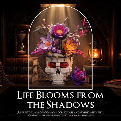 YP YuanPei Rose Skull Flower Bouquet Building Set, Wildflower Botanical Collection Kit for Adult Women, Horror Gothic Skeleton Decor for Goth Home Table Art Decor, Girlfriend/Mom/Wife/Couple