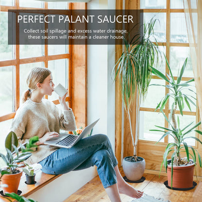 VUWEZ 6 Pack of Plant Saucer 14 Inch (12 Inch Base), 14 Inch Plant Saucer, Plastic Plant Trays for Pots, Plant Saucers for Indoors Round, Planter Tray for Planter 11"/12"/13" (14", Black)