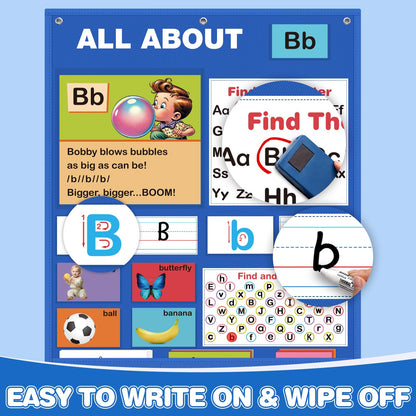 Alphabet Learning Pocket Chart, Alphabet Wall Chart for Toddlers 1-3, Handwriting Practice Letter Tracing Circle Time Learning Center for Classroom, Preschool Classroom Must Haves XL35x 27"
