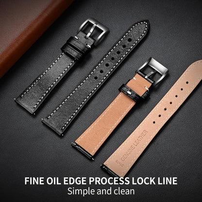 ULLCHRO Leather Watch Straps for Men & Women - Quick Release - Stainless Steel Buckle - Replacement Strap - Band With 17mm, 18mm, 19mm, 20mm, 21mm, 22mm (22mm, Black)