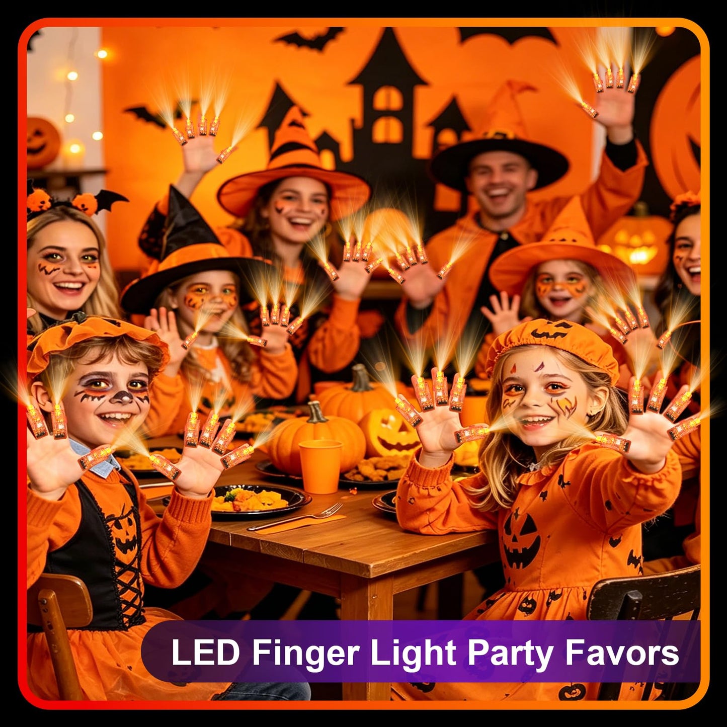 Mikulala 100pcs Finger Lights, Glow in the Dark Orange Flashlights Party Supplies, Halloween Party Favors for Kids, Goodie Bag Stuffers Classroom Prizes Carnival Birthday Concert Accessories
