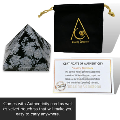 Amazing Gemstone Snowflake Obsidian Pyramid Crystal Healing Stones - 1" Great Pyramid Figurine of Natural Stone Pyramid for Meditation, Reiki, Chakra Balancing and Crystal Pyramids Grid