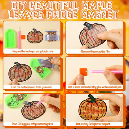 Motipuns 30 Pcs Halloween Pumpkin Diamond Painting Magnets Kits Fall Thanksgiving Diamond Art Fridge Magnet Refrigerator Sticker Painting for Beginners Adults DIY Art Craft Gifts Home Halloween Decors
