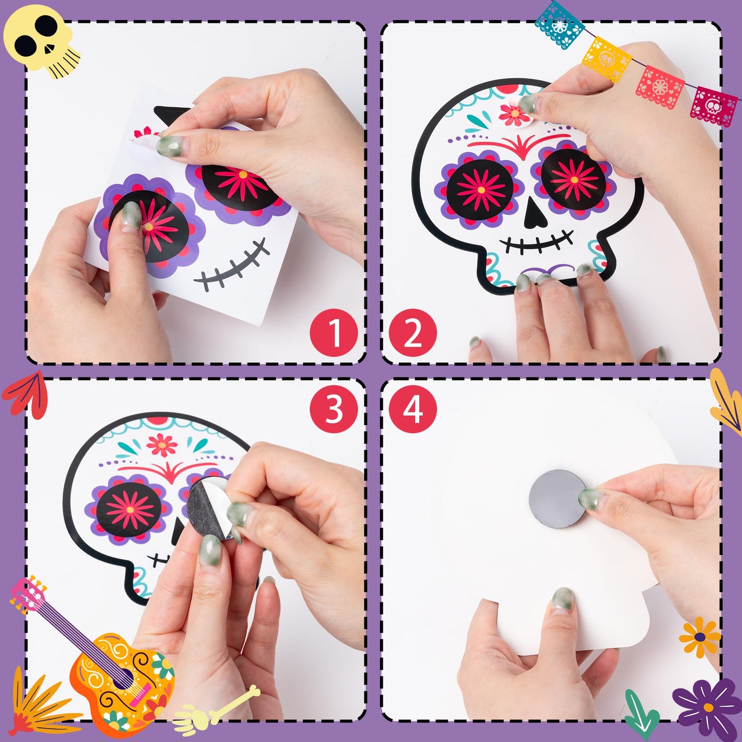 Haooryx DIY Day of The Dead Magnet Craft Kit - 30 Set Make Your Own Dia de Los Muertos Sugar Skull Decoration Sticker Craft Halloween Mexican Festival Party Supply Kid Art Project Bulletin Board Decor