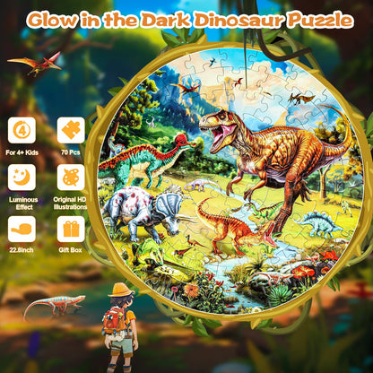 Glow-in-The-Dark Dinosaur Floor Puzzles for Kids Ages 4-6, Kids Jigsaw Puzzles Ages 6-8, 70PCS Large Round Dino Educational Puzzle Toys for 3 4 5 6 7 8 Years Old Children, Easter Gifts for Kids
