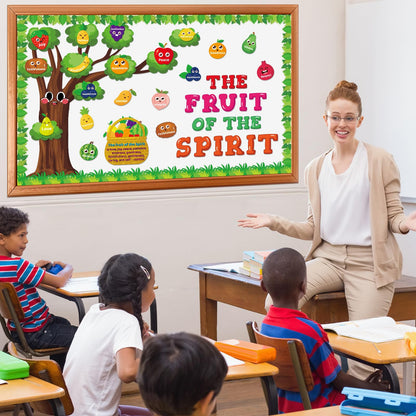 Fruit of The Spirit Bulletin Board Set Christian Classroom Decoration Religious Paper Cutouts Bibles Bulletin Board Border for Church Sunday Back to School Chalkboard Wall Decor Teacher Supplies