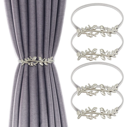 4Pack Curtain Tiebacks Aluminum Alloy Spring Design Curtain Holdback Leaf Carving Design Curtain Ties for Drapes Curtain Ties Backs Curtain Modern Style Curtain Holdback Decor (Silver Bird)