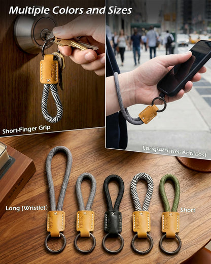 PJYTAC Keychain for Car Keys, Short Key Lanyard for Women, Cute Leather Rope Car Key Holder Key Chain with D Key Ring, Accessories Kit Phone Tether Tab Gift for Women Men