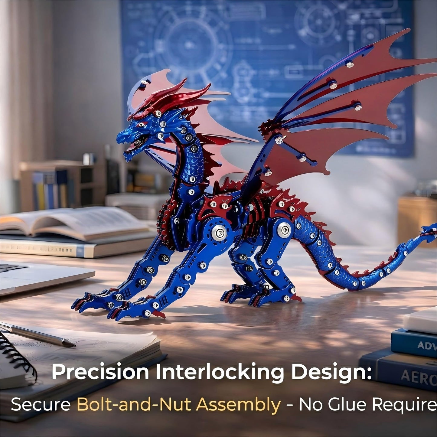 3D Metal Dragon Model Kit for Adults, Mechanical Pterosaur Puzzle, DIY Assembly Steel Model, Challenging Building Kit, Unique Gift for Men Desk Decor