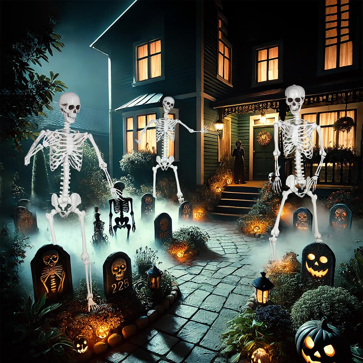 LaLamona 7.9ft Halloween Giant Skeleton, Tall Outdoor Skeleton with Full Body Posable Joints, Scary Plastic Large Skeleton for Halloween Haunted House Spooky Scene Decorations
