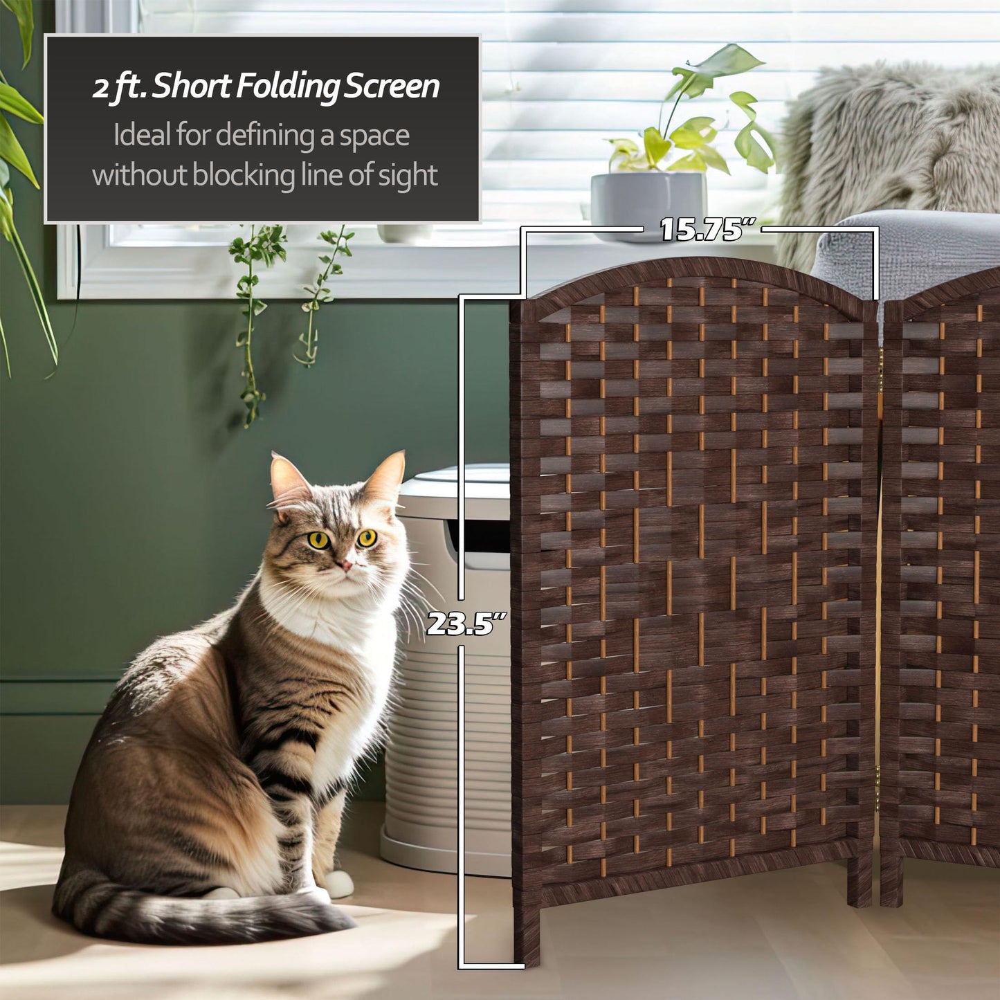 Red Lantern 2 ft. Short Diamond Weave Fiber Folding Screen - Dark Mocha - 4 Panel