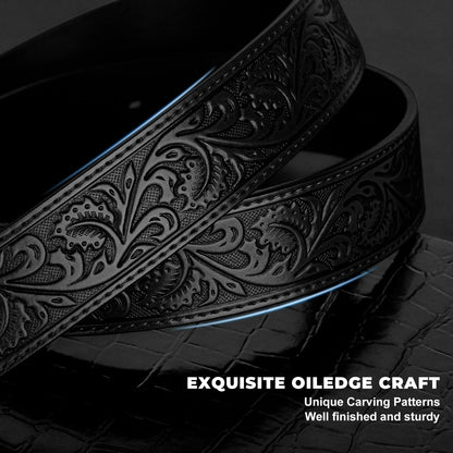 BELTROAD Western Leather Buckle Belt for Men Women Cowboy Cowgirl Leather Mens Belts for Jeans Embossed Men's Birthday Christmas Belts Gifts
