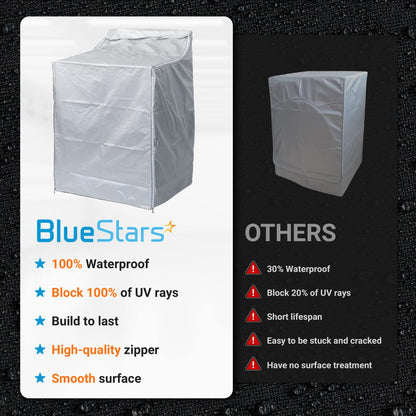 BlueStars Washing Machine Cover For Top-load - Premium Outdoor Protection For Most Washer Dryer Cover - W29”x D28”x H43” (Silver)