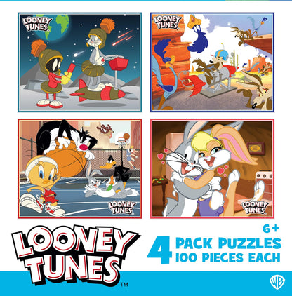 MasterPieces Puzzle Set - 4-Pack 100 Piece Jigsaw Puzzle for Kids - Looney Tunes 4-Pack - 8"x10"