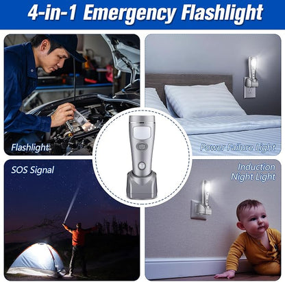 Enhon 9 Pack 4 in 1 LED Emergency Lights for Home Power Failure, Rechargeable Plug in Flashlight Motion Sensor Night Light, Automatic Turn On Power Outage Light for Home Hurricane Supplies (Silver)