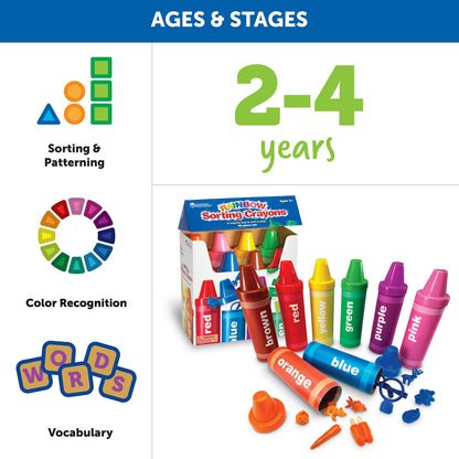 Learning Resources Rainbow Sorting Crayons - Toddler Gifts, Toddler Accessories, Jumbo Stacking Toys, Fine Motor Skills, Classroom And Preschool Activities, Montessori