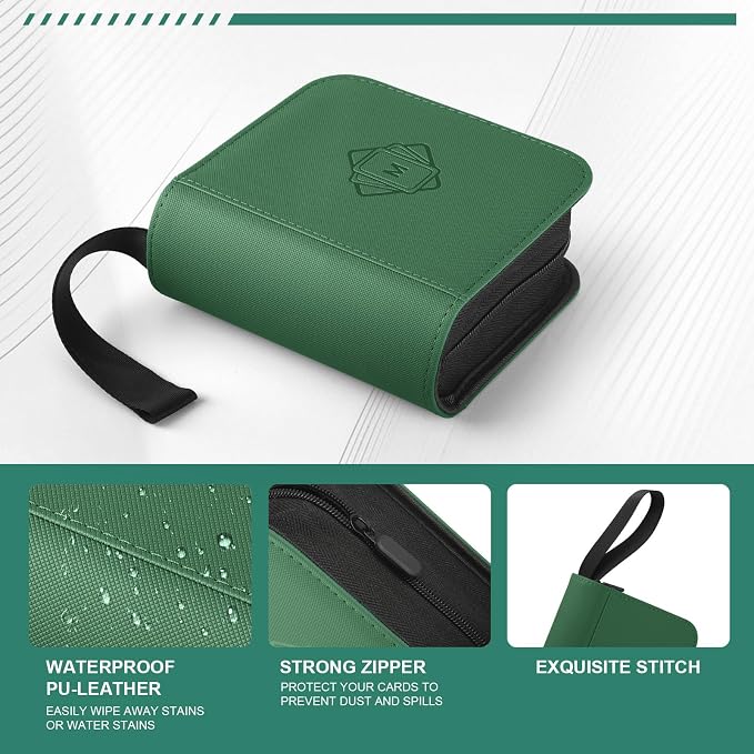 1 Pocket Toploader Binder Holds 40 Cards with 20 Sleeves Collectible Trading Card Album, for 3x4 Toploaders Hard Cases for TCG, MTG, Sports, Baseball, Football, Small Sports Card Book (1Dark Green)