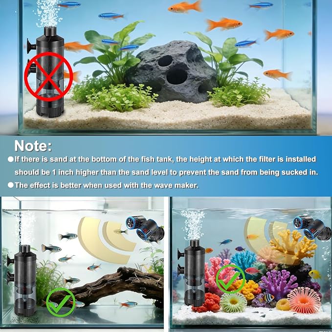 Carefree Fish Aquarium Sponge Bubble Filter with Fish Poops Collector Quiet for 8~20Gal Fish Tank for Saltwater and Freshwater(Not Include Air Pump)