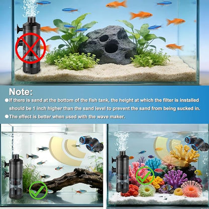 Carefree Fish Aquarium Sponge Bubble Filter with Fish Poops Collector Quiet for 8~20Gal Fish Tank for Saltwater and Freshwater(Not Include Air Pump)