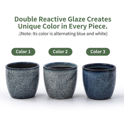 Pkeo Bbun 4+6 Inch Ceramic Planter Set of 2 with Drainage Hole and Saucer for Plants, Indoor-Outdoor Large Round Succulent Orchid Flower Pot -Inner-pots not Larger Than 5 Inch Reactive Glaze Blue