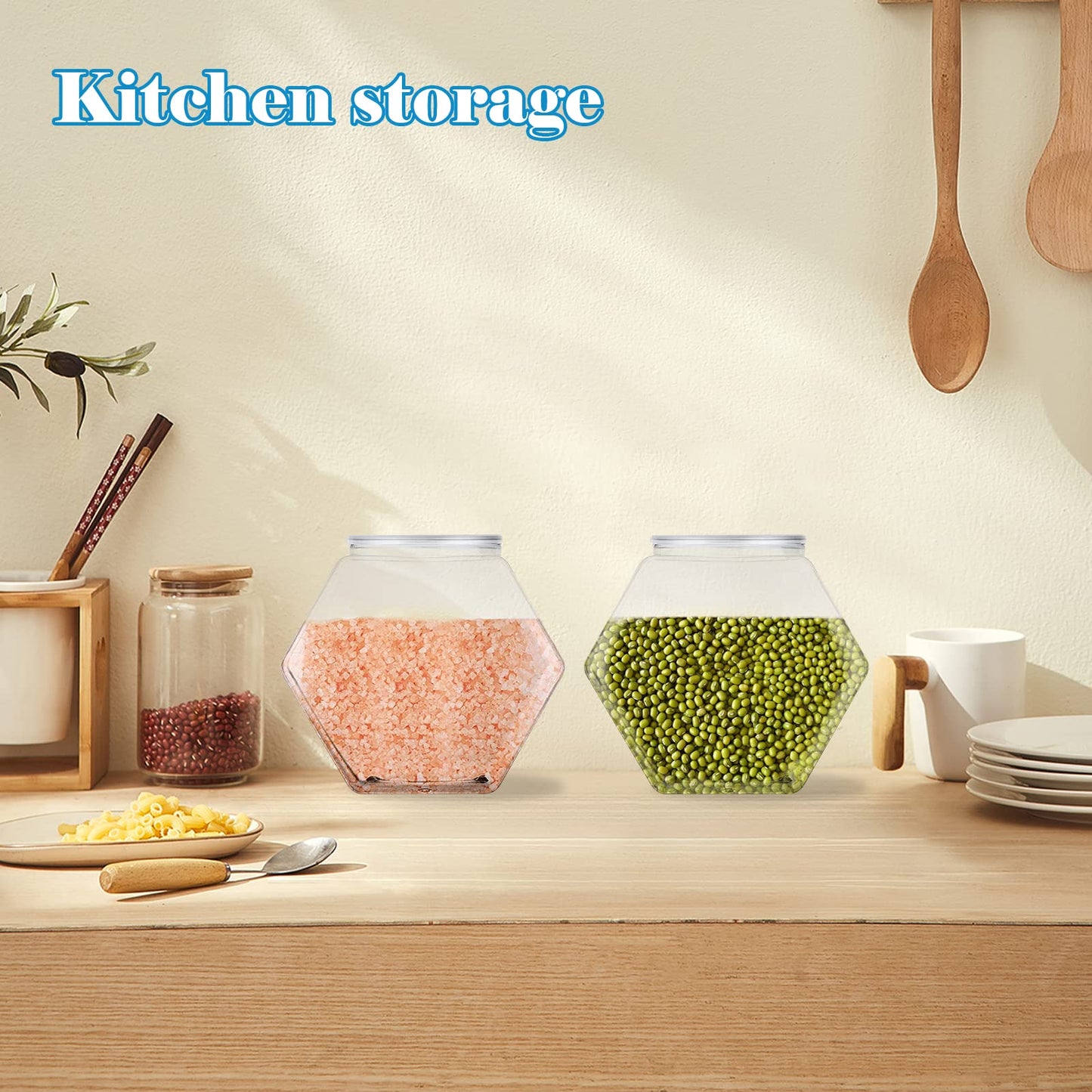 Merkaunis 12 Pcs Hexagon Plastic Jars 30oz Clear Candy Jar Plastic Cookie Jars with Airtight Lids Wide Mouth Reusable Containers Bulk Coffee Candy Display for Dog Treat Gifts Buffet Laundry Pod