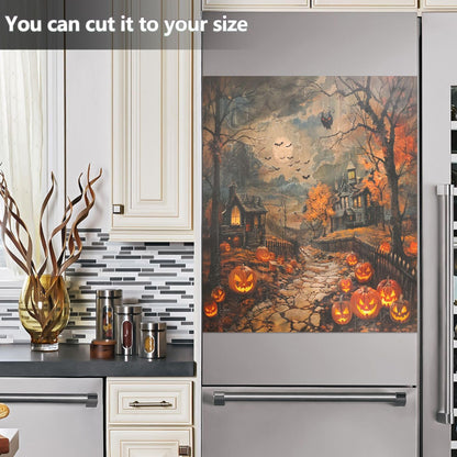 Halloween Pumpkin Lantern Dishwasher Stickers Magnetic Cover Spooky Bat Raven Kitchen Fridge Magnet Covers Decals Home Decorations Vinyl Sticker Reusable 23W x 26H inches
