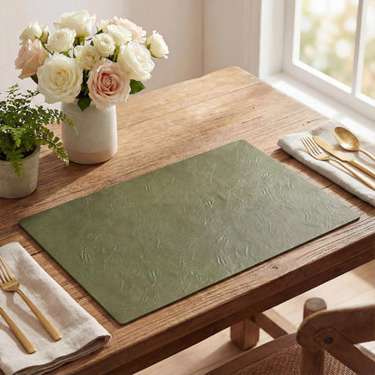 Artoid Mode Olive Green Faux Leather Placemats Set of 6, 12x18 Inch Waterproof Wipeable Heat Resistant Vinyl Place Mats, Reversible Table Mats for Kitchen Dining Decor