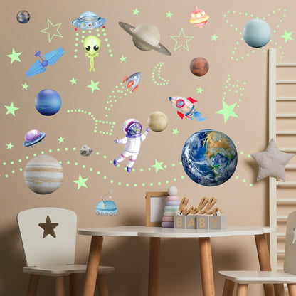Glow in The Dark Stars Solar System Wall Decals, Star and Planets Stickers for Ceiling, Kids Wall Sticker Space Room Decor (Green)