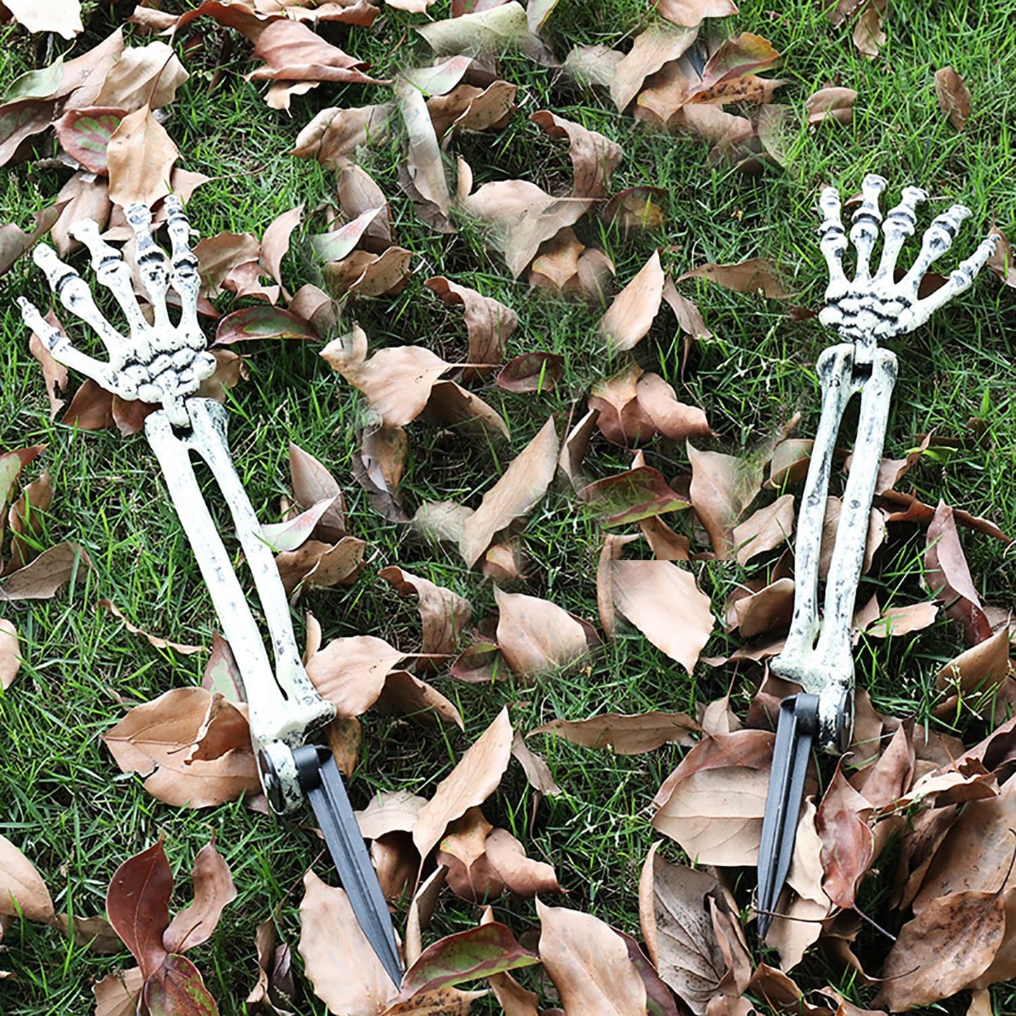 AOFOX Halloween Realistic Skeleton Stakes Zombie Ghost Arm Stake Severed Plastic Skeleton Hands Yard Signs for Lawn Stakes Garden Halloween Props Decoration(4 Pcs White&Black)