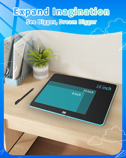 Rechargeable LCD Writing Tablet for Kids, 16 Inch Colorful Drawing Tablet, Educational Toddler Drawing Pad, Reusable Learning Toys for Kids (Ages 3-8), Ideal Gift for Christmas Birthday (Blue)