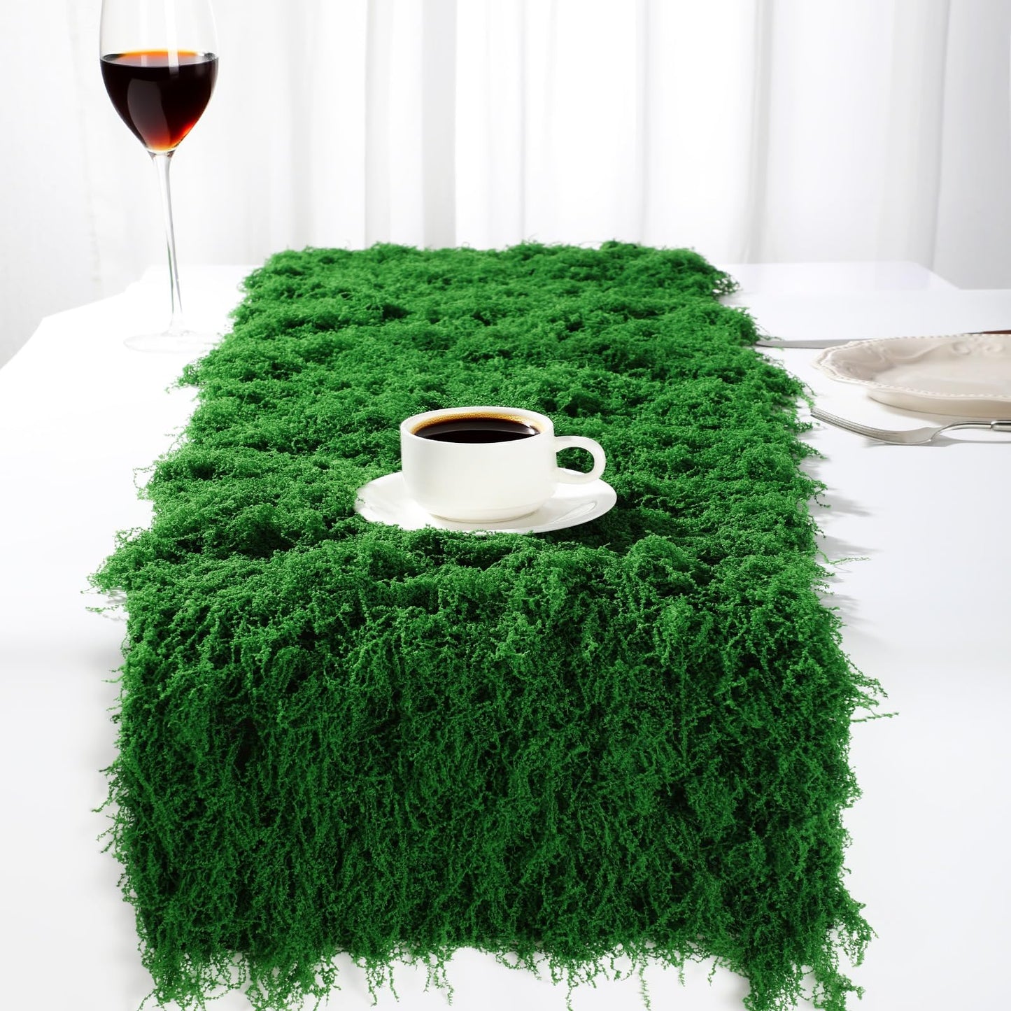 Zeyune 2 Pcs Artificial Moss Table Runner for Wonderland Tea Party Decoration 12 x 71'' Fake Moss Sheet Roll Waterproof for Enchanted Forest Fairy Decor Holiday Garden Wedding Birthday (Dark Green)