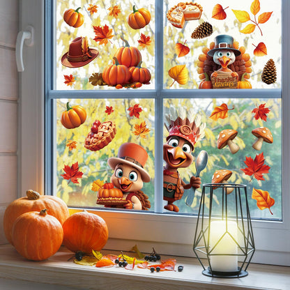 LOKIPA 3D Thanksgiving Window Stickers, 8 Sheets Thanksgiving Window Clings Double Sided Windows Decals for Thanksgiving Windows Decorations