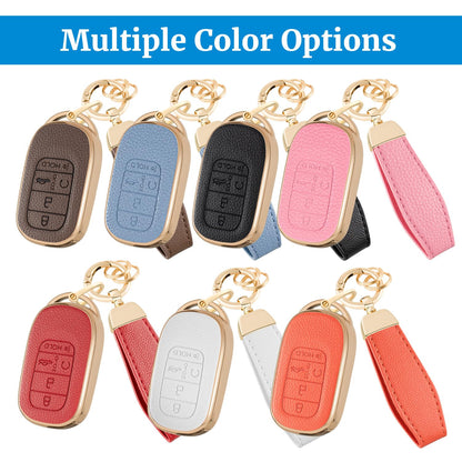 Cxopxoy Soft TPU for Honda Key Fob Cover with Keychain, Leather Texture Key Case Shell Full Protection for Accord Civic HR-V CR-V Pilot Touring Accessories, 2021-2026,White