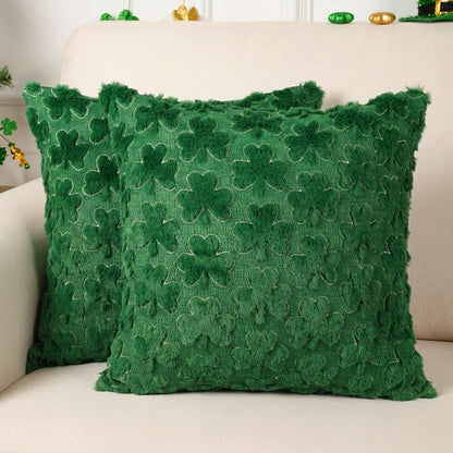 Vermeyen St Patricks Day Pillow Covers 16 x 16 inch Set of 2 3D Embroidered Shamrock Pillow Soft Plush Faux Fur St Patricks Day Decorations for SOFE Bedding Holiday