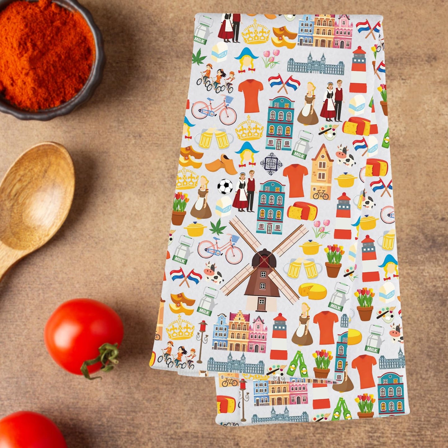 G2TUP Dutch Windmill Hand Towels Dutch Canal Houses Gifts Netherlands Kitchen Towels Tulips Dam Square Building Gifts Holland Culture Gift (Milkdanche kt)