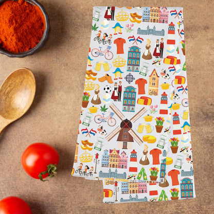 G2TUP Dutch Windmill Hand Towels Dutch Canal Houses Gifts Netherlands Kitchen Towels Tulips Dam Square Building Gifts Holland Culture Gift (Milkdanche kt)