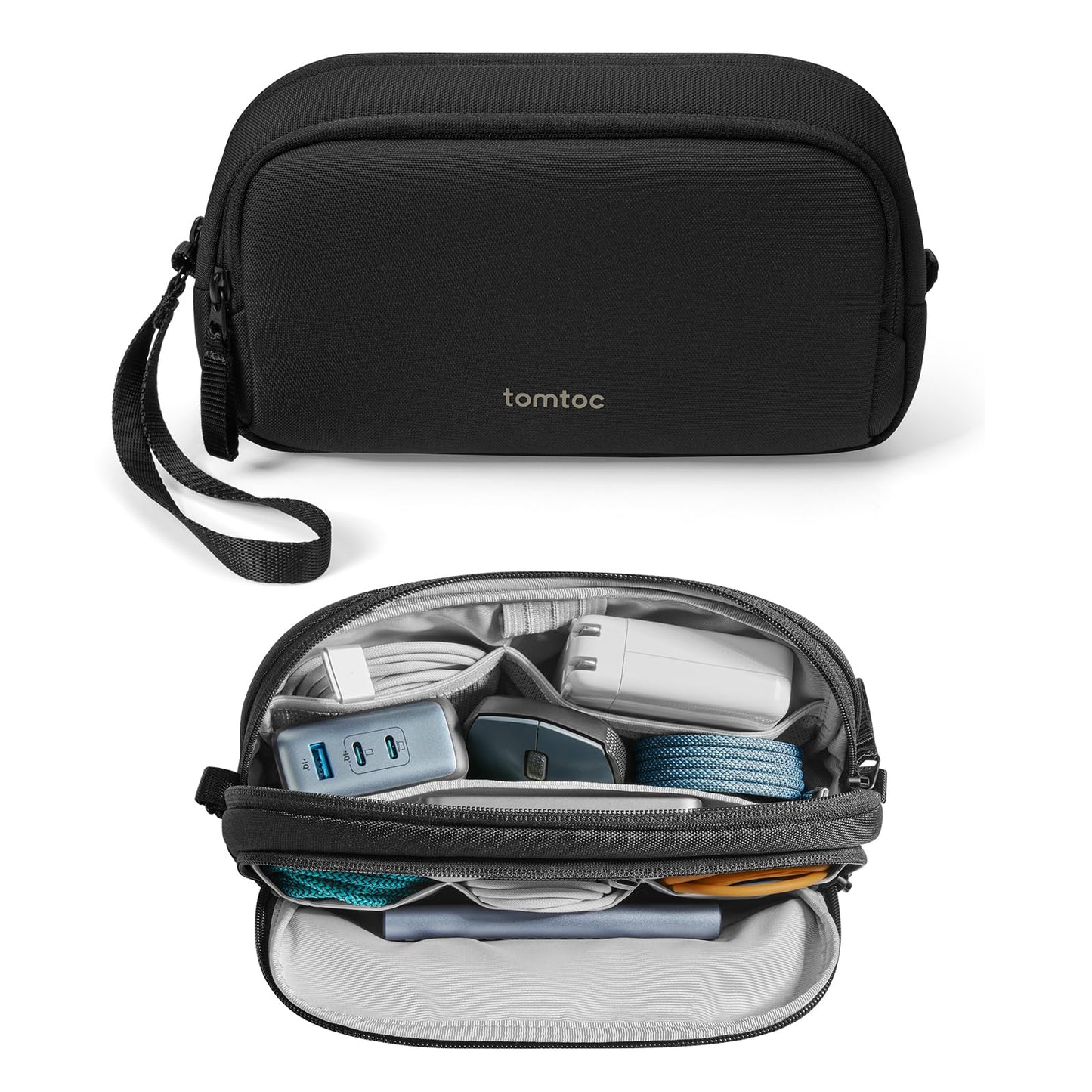 tomtoc Electronic Organizer Travel Case, Water Resistant Dual Compartment Tech Pouch Cable Organization Storage Bag for Charger, Cord, Phone, Hard Drive, Power Bank, Accessories Travel Essentials