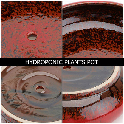 Hydroponic Ceramic Flower Pot 7.28 Inch Succulent Planter with Drainage Hole for Indoor Balcony Office Garden Decoration
