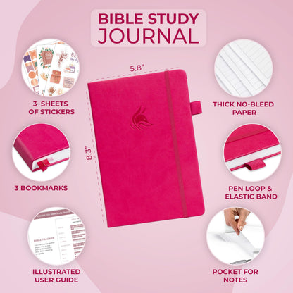 Clever Fox Bible Study Journal – Church Notes Notebook – Note Taking & Journaling Kit – Faith Based Religious Gifts & Accessories (Fuchsia)