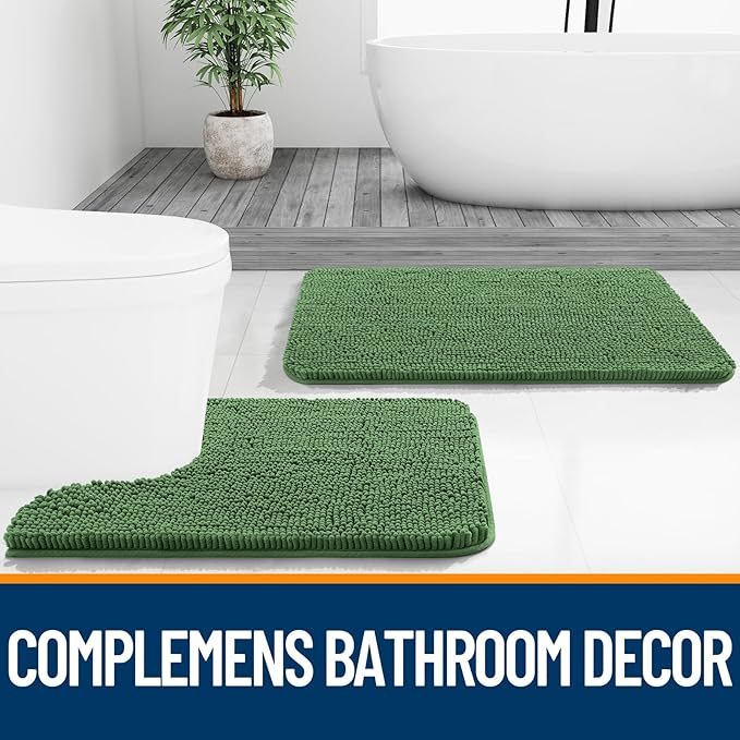 OLANLY Large Bathroom Rugs 45x27, Extra Soft Absorbent Chenille Bath Rugs, Rubber Backing Quick Dry, Machine Washable Bath Mats for Bathroom Floor, Tub and Shower, Home Decor Accessories, Olive Green