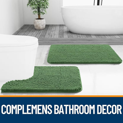 OLANLY Bathroom Runner Rugs 44x24, Soft Absorbent Chenille Bath Rugs, Rubber Backing Quick Dry, Machine Washable Long Bath Mats for Bathroom Floor, Tub and Shower, Home Decor Accessories, Olive Green