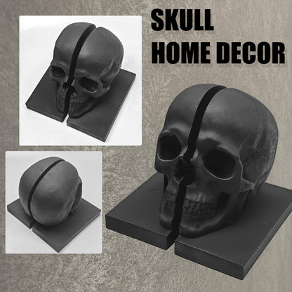 LuckyVin Black Skull Head Skeleton Decorative Statue Unique Design Split Resin Sculpture Home Decoration Gothic Art Piece Halloween Decor (Black)